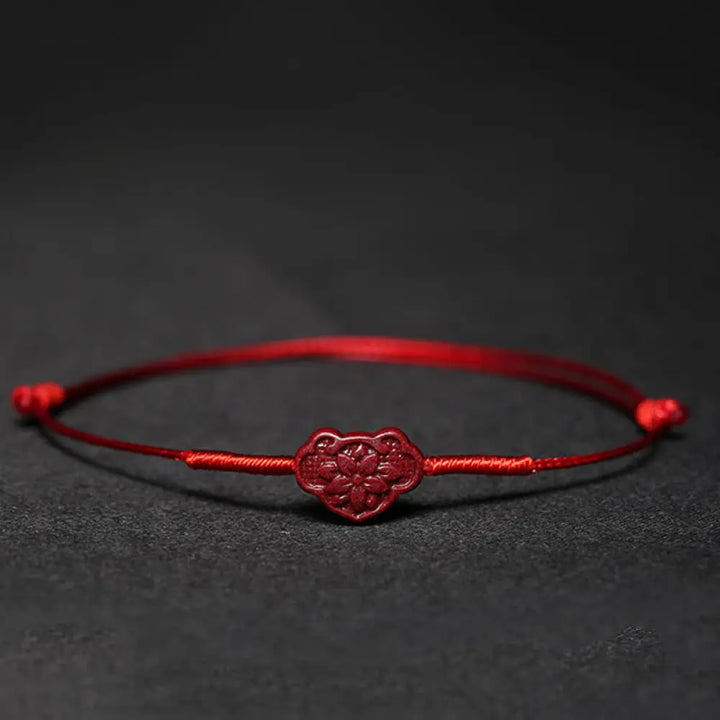 Buddha Stones Handmade Plum Blossom Four Leaf Clover PiXiu Lotus Koi Fish Cinnabar Blessing Braid Bracelet - BWOOOH