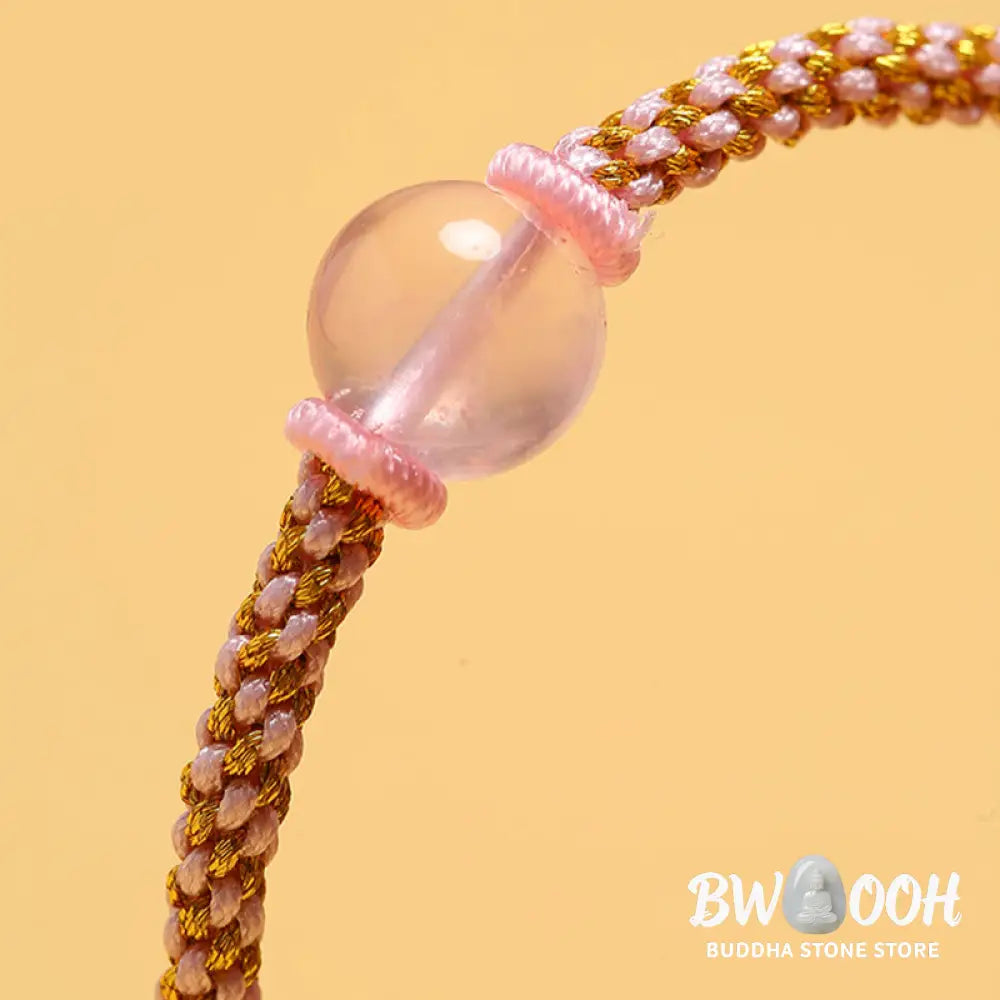 Buddha Stones Handmade Red Agate Amethyst Golden Rutilated Quartz Pink Crystal Bead Calm Braided Bracelet - BWOOOH