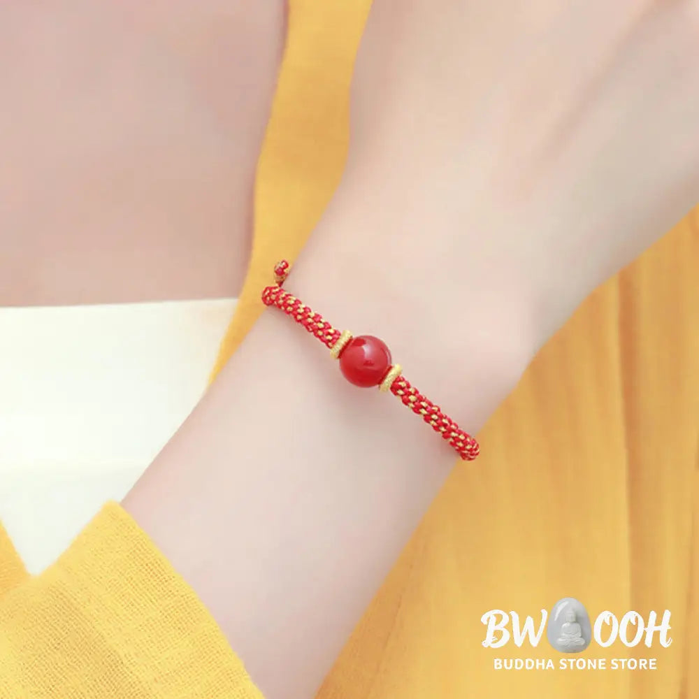 Buddha Stones Handmade Red Agate Amethyst Golden Rutilated Quartz Pink Crystal Bead Calm Braided Bracelet - BWOOOH