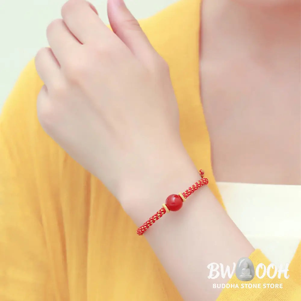 Buddha Stones Handmade Red Agate Amethyst Golden Rutilated Quartz Pink Crystal Bead Calm Braided Bracelet - BWOOOH
