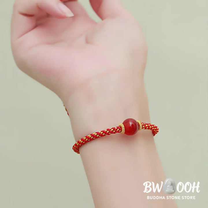 Buddha Stones Handmade Red Agate Amethyst Golden Rutilated Quartz Pink Crystal Bead Calm Braided Bracelet - BWOOOH