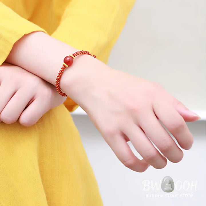 Buddha Stones Handmade Red Agate Amethyst Golden Rutilated Quartz Pink Crystal Bead Calm Braided Bracelet - BWOOOH