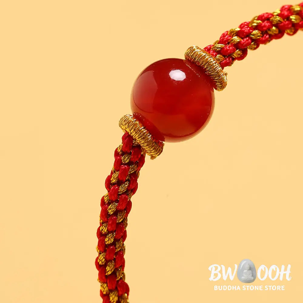 Buddha Stones Handmade Red Agate Amethyst Golden Rutilated Quartz Pink Crystal Bead Calm Braided Bracelet - BWOOOH