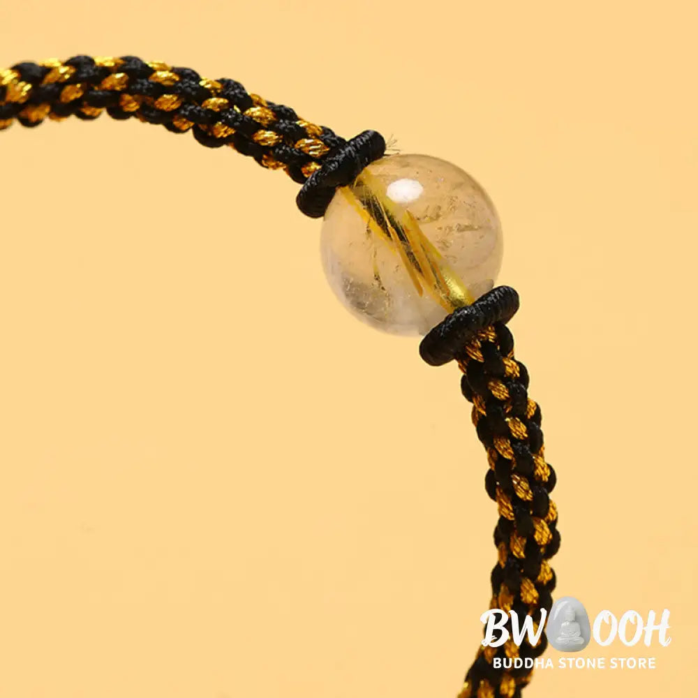 Buddha Stones Handmade Red Agate Amethyst Golden Rutilated Quartz Pink Crystal Bead Calm Braided Bracelet - BWOOOH