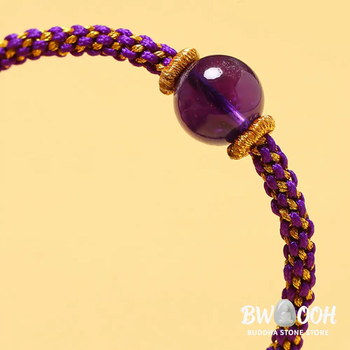 Buddha Stones Handmade Red Agate Amethyst Golden Rutilated Quartz Pink Crystal Bead Calm Braided Bracelet - BWOOOH
