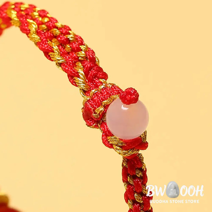 Buddha Stones Handmade Red Agate Amethyst Golden Rutilated Quartz Pink Crystal Bead Calm Braided Bracelet - BWOOOH