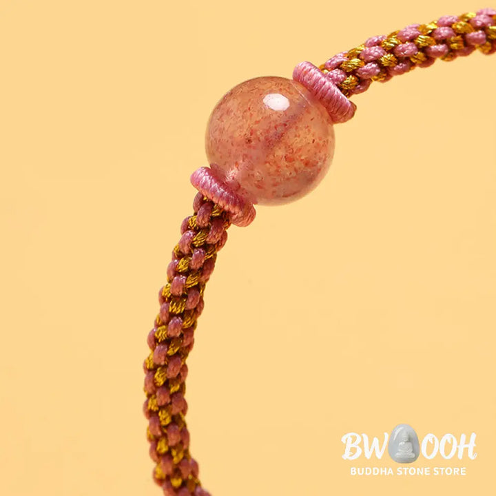 Buddha Stones Handmade Red Agate Amethyst Golden Rutilated Quartz Pink Crystal Bead Calm Braided Bracelet - BWOOOH