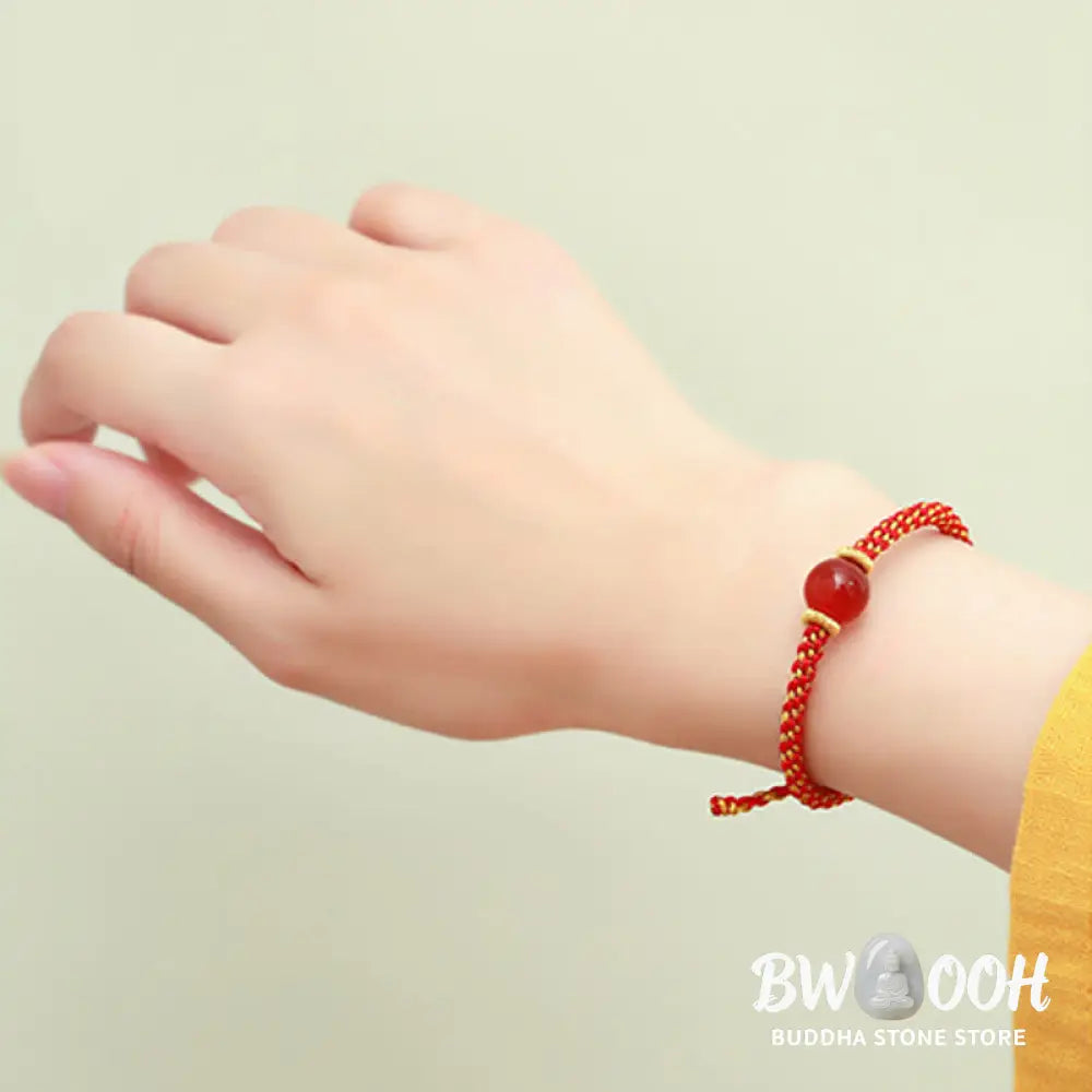 Buddha Stones Handmade Red Agate Amethyst Golden Rutilated Quartz Pink Crystal Bead Calm Braided Bracelet - BWOOOH