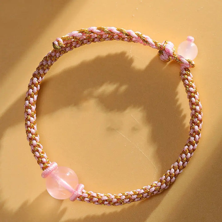 Buddha Stones Handmade Red Agate Amethyst Golden Rutilated Quartz Pink Crystal Bead Calm Braided Bracelet - BWOOOH