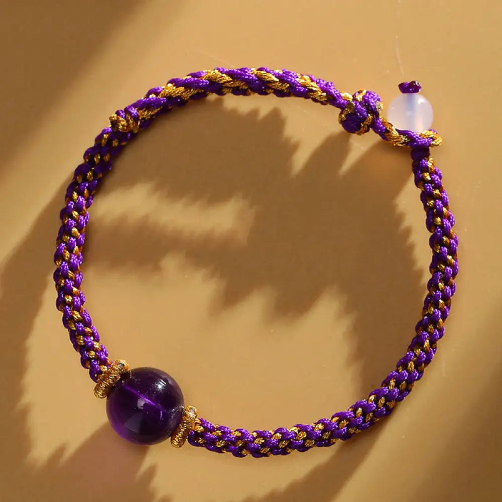 Buddha Stones Handmade Red Agate Amethyst Golden Rutilated Quartz Pink Crystal Bead Calm Braided Bracelet - BWOOOH