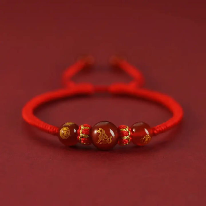 Buddha Stones Handmade Red Agate Chinese Zodiac Red String Braided Protection Bracelet - BWOOOH - Red Agate Chinese