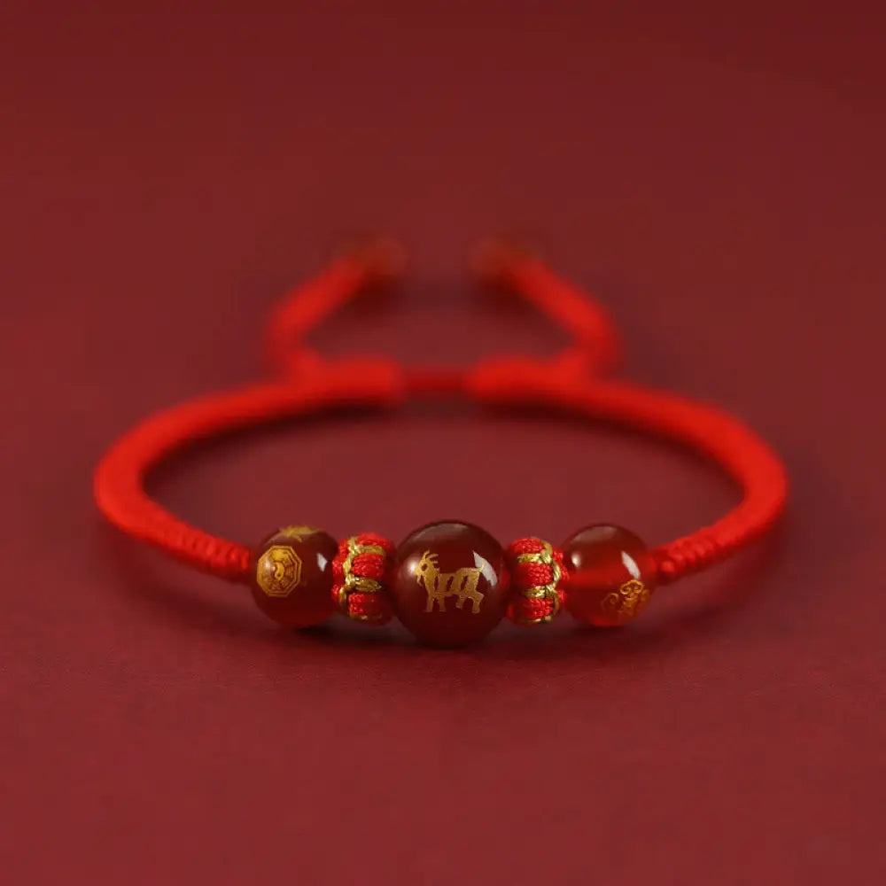 Buddha Stones Handmade Red Agate Chinese Zodiac Red String Braided Protection Bracelet - BWOOOH - Red Agate Chinese