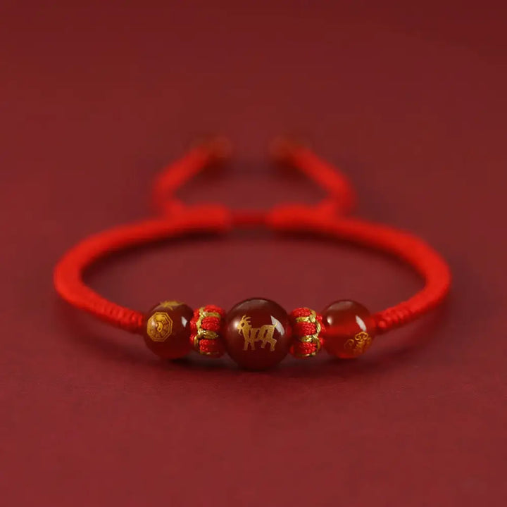 Buddha Stones Handmade Red Agate Chinese Zodiac Red String Braided Protection Bracelet - BWOOOH - Red Agate Chinese