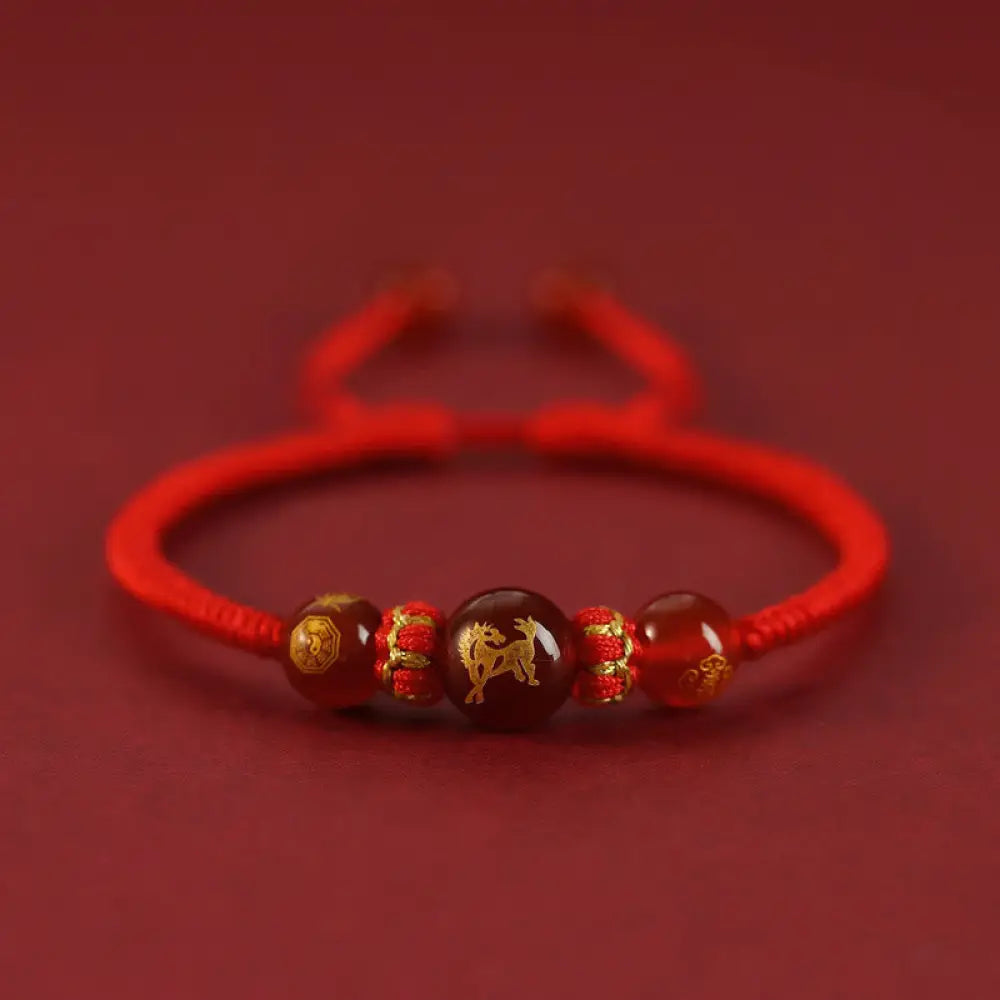 Buddha Stones Handmade Red Agate Chinese Zodiac Red String Braided Protection Bracelet - BWOOOH - Red Agate Chinese