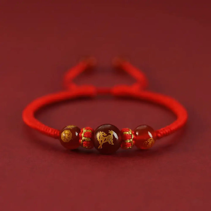 Buddha Stones Handmade Red Agate Chinese Zodiac Red String Braided Protection Bracelet - BWOOOH - Red Agate Chinese