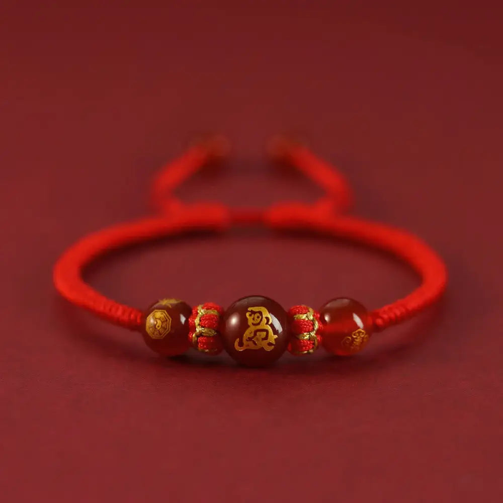 Buddha Stones Handmade Red Agate Chinese Zodiac Red String Braided Protection Bracelet - BWOOOH - Red Agate Chinese