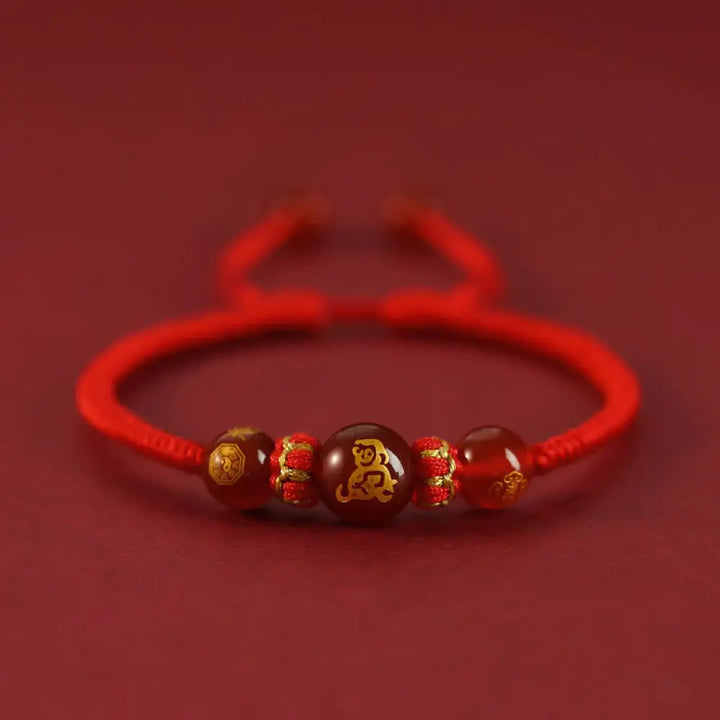 Buddha Stones Handmade Red Agate Chinese Zodiac Red String Braided Protection Bracelet - BWOOOH - Red Agate Chinese