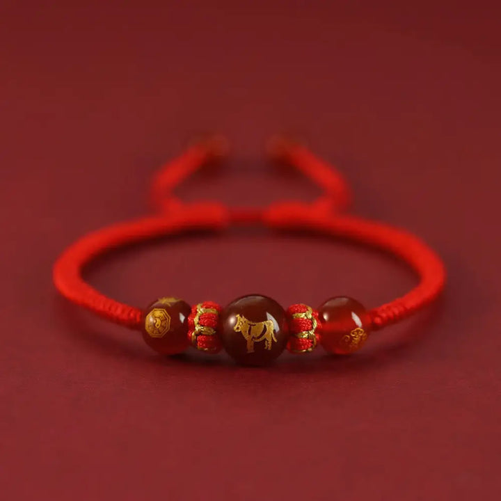 Buddha Stones Handmade Red Agate Chinese Zodiac Red String Braided Protection Bracelet - BWOOOH - Red Agate Chinese