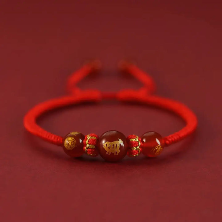 Buddha Stones Handmade Red Agate Chinese Zodiac Red String Braided Protection Bracelet - BWOOOH - Red Agate Chinese