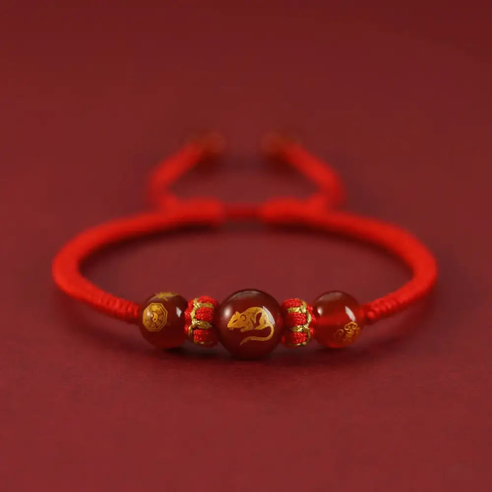 Buddha Stones Handmade Red Agate Chinese Zodiac Red String Braided Protection Bracelet - BWOOOH - Red Agate Chinese