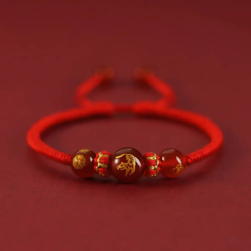 Buddha Stones Handmade Red Agate Chinese Zodiac Red String Braided Protection Bracelet - BWOOOH - Red Agate Chinese