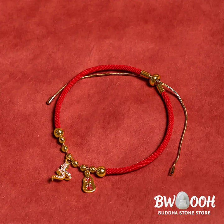 Buddha Stones Handmade Red String Fu Character Year Of The Snake Protection Braided Bracelet - BWOOOH - Red