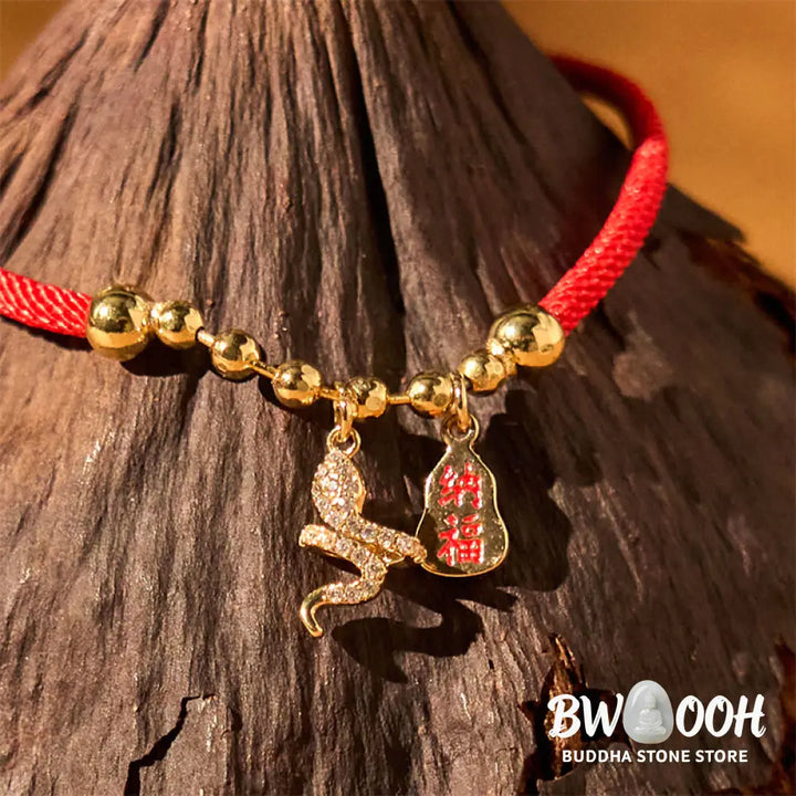 Buddha Stones Handmade Red String Fu Character Year Of The Snake Protection Braided Bracelet - BWOOOH - Red