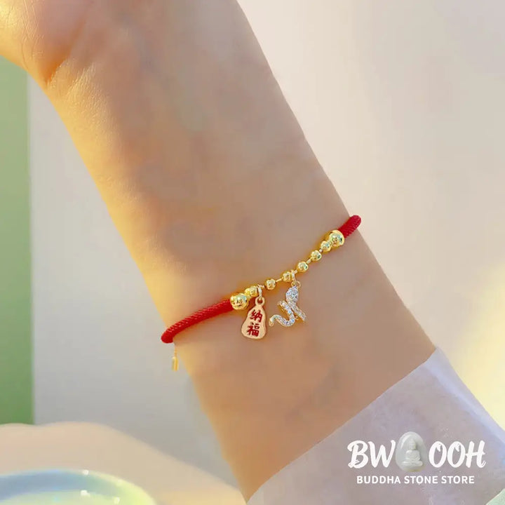 Buddha Stones Handmade Red String Fu Character Year Of The Snake Protection Braided Bracelet - BWOOOH - Red