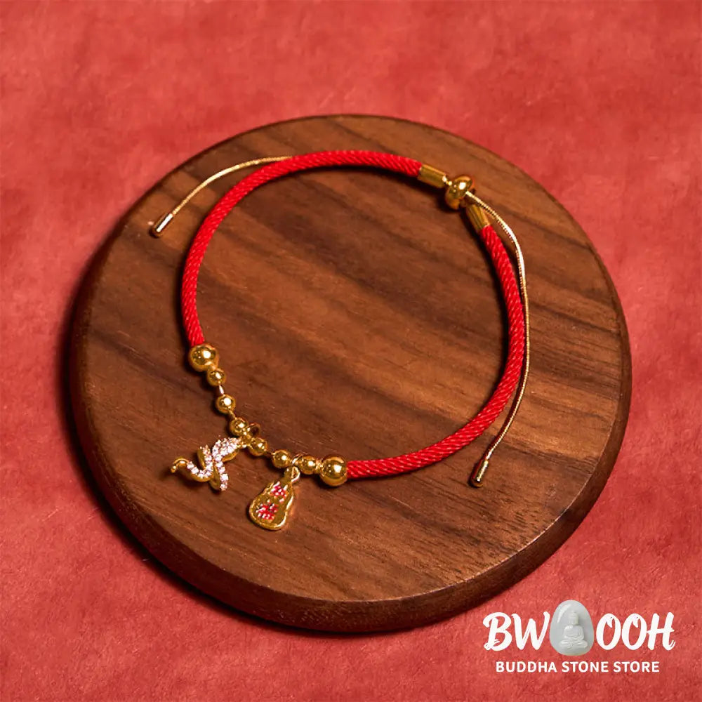 Buddha Stones Handmade Red String Fu Character Year Of The Snake Protection Braided Bracelet - BWOOOH - Red