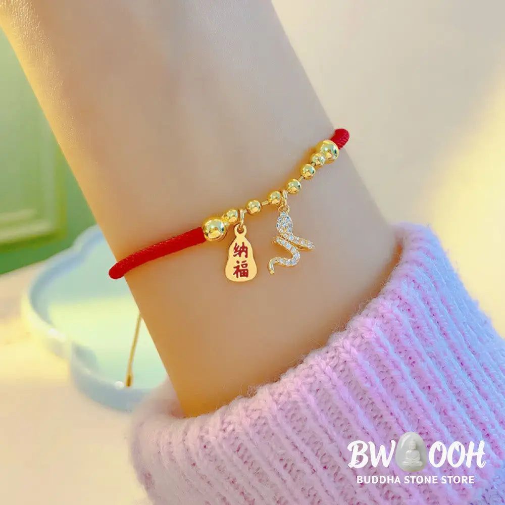 Buddha Stones Handmade Red String Fu Character Year Of The Snake Protection Braided Bracelet - BWOOOH - Red
