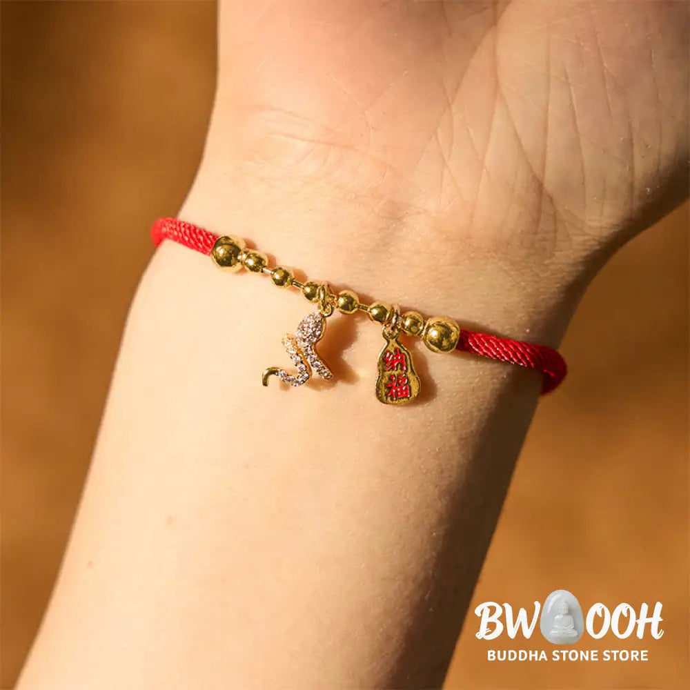 Buddha Stones Handmade Red String Fu Character Year Of The Snake Protection Braided Bracelet - BWOOOH - Red