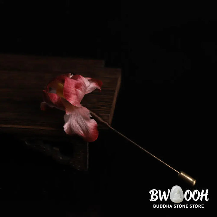 Buddha Stones Handmade Silk Art Dark Red Velvet Iris Blessing Good Fortune Brooch - Red Iris(Length: About 7-8cm)