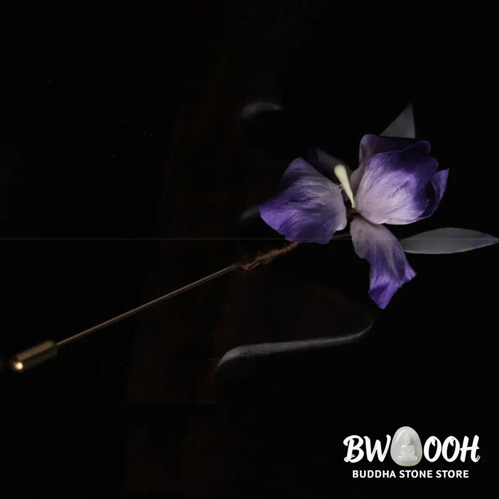 Buddha Stones Handmade Silk Art Purple White Iris Protection Brooch - Purple White Iris(Length: About 7cm) - Brooch