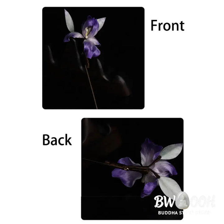 Buddha Stones Handmade Silk Art Purple White Iris Protection Brooch - Purple White Iris(Length: About 7cm) - Brooch