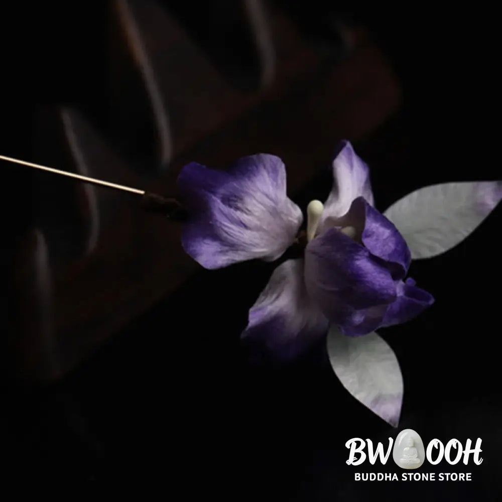 Buddha Stones Handmade Silk Art Purple White Iris Protection Brooch - Purple White Iris(Length: About 7cm) - Brooch