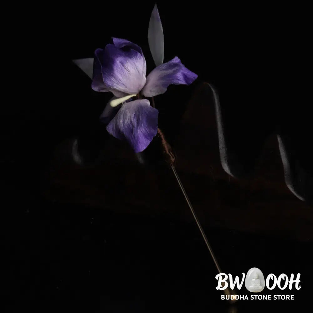 Buddha Stones Handmade Silk Art Purple White Iris Protection Brooch - Purple White Iris(Length: About 7cm) - Brooch