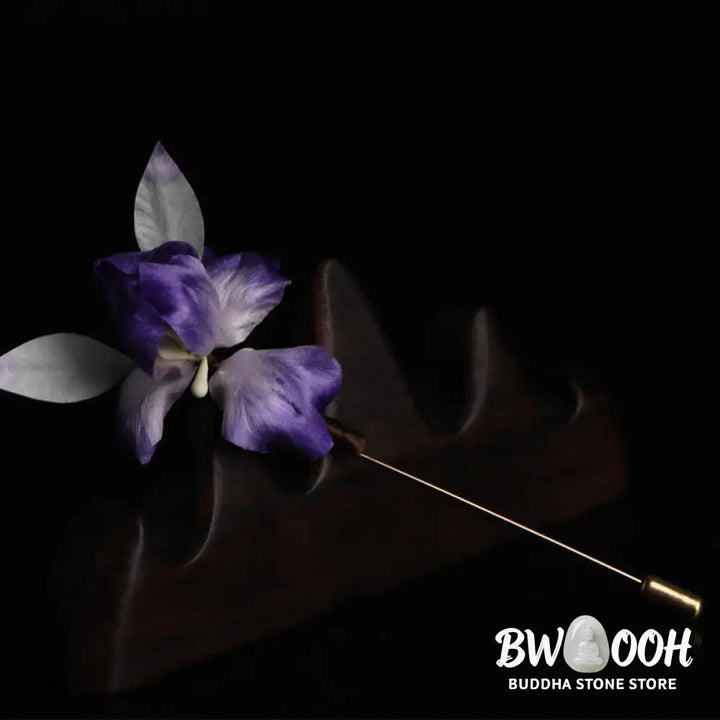 Buddha Stones Handmade Silk Art Purple White Iris Protection Brooch - Purple White Iris(Length: About 7cm) - Brooch