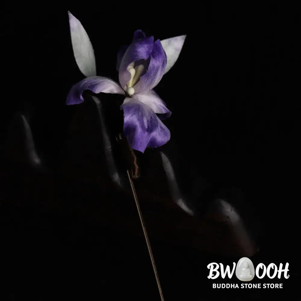 Buddha Stones Handmade Silk Art Purple White Iris Protection Brooch - Purple White Iris(Length: About 7cm) - Brooch