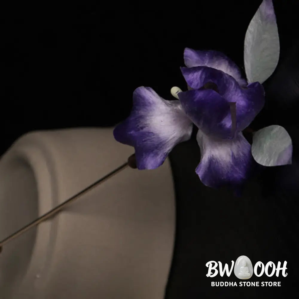 Buddha Stones Handmade Silk Art Purple White Iris Protection Brooch - Purple White Iris(Length: About 7cm) - Brooch