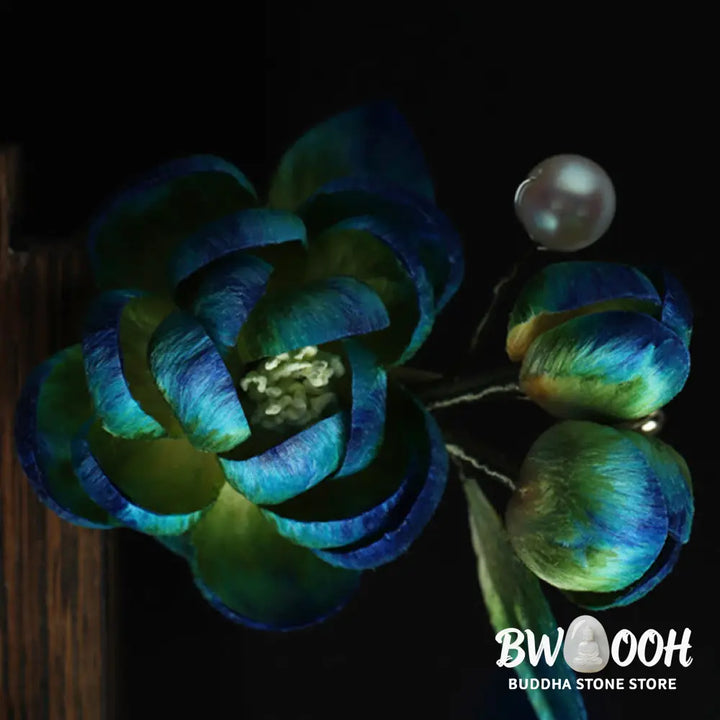 Buddha Stones Handmade Silk Art Velvet Camellia Blessing Protection Brooch - Camellia(Length: About 7-8cm) - Brooch