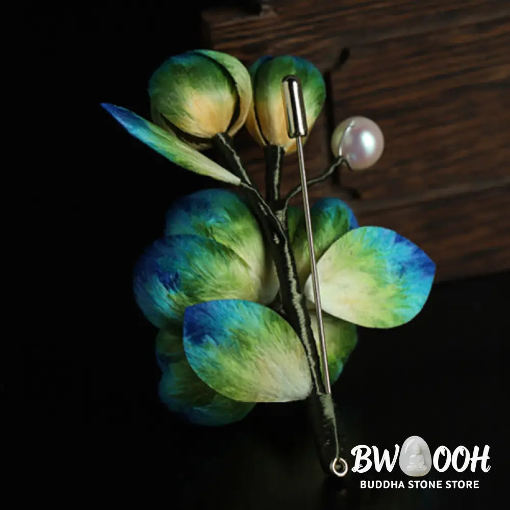 Buddha Stones Handmade Silk Art Velvet Camellia Blessing Protection Brooch - Camellia(Length: About 7-8cm) - Brooch