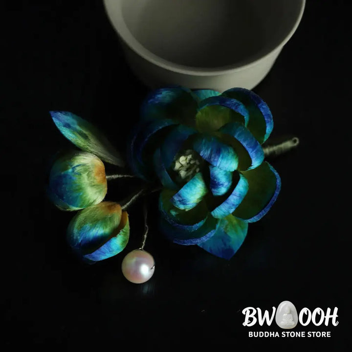 Buddha Stones Handmade Silk Art Velvet Camellia Blessing Protection Brooch - Camellia(Length: About 7-8cm) - Brooch