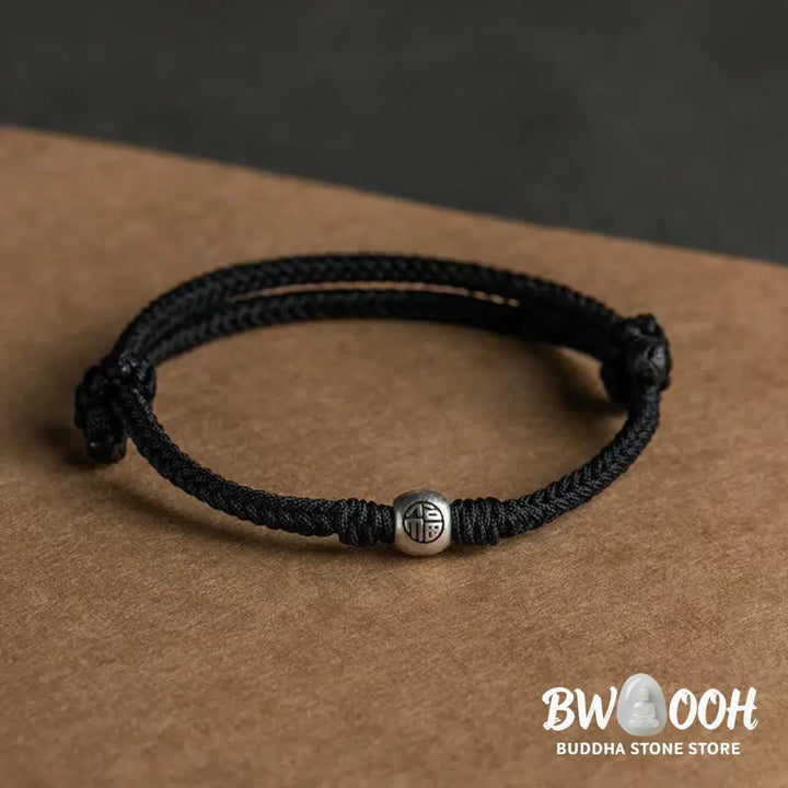 Buddha Stones Handmade String 925 Sterling Silver Fu Bead Braided Fortune Bracelet - BWOOOH - Bracelet