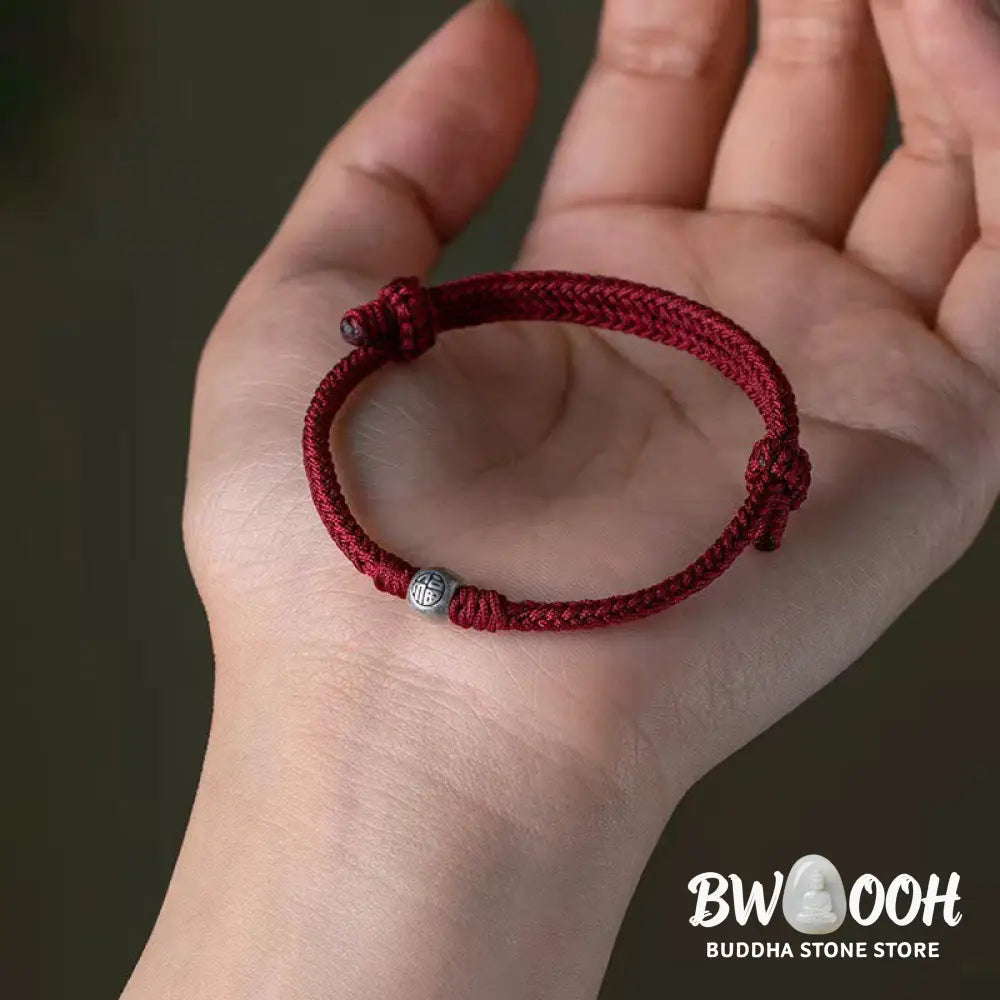 Buddha Stones Handmade String 925 Sterling Silver Fu Bead Braided Fortune Bracelet - BWOOOH - Bracelet