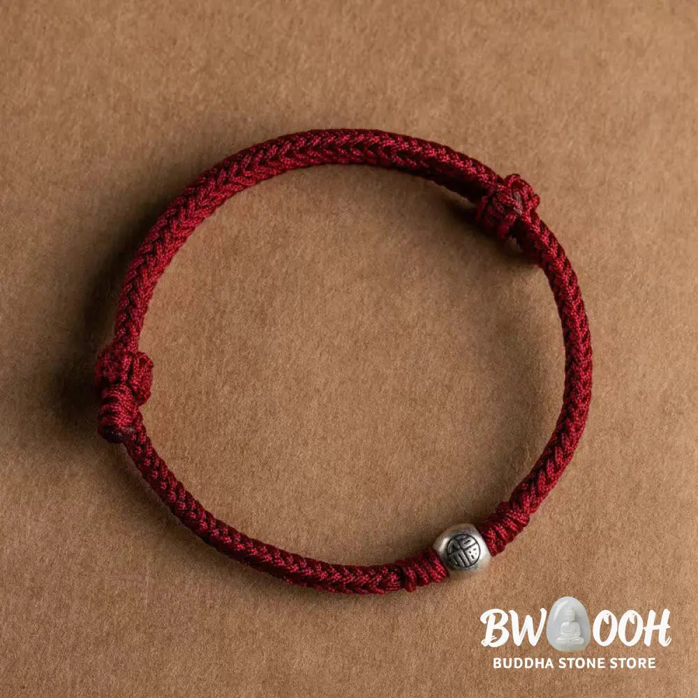 Buddha Stones Handmade String 925 Sterling Silver Fu Bead Braided Fortune Bracelet - BWOOOH - Bracelet