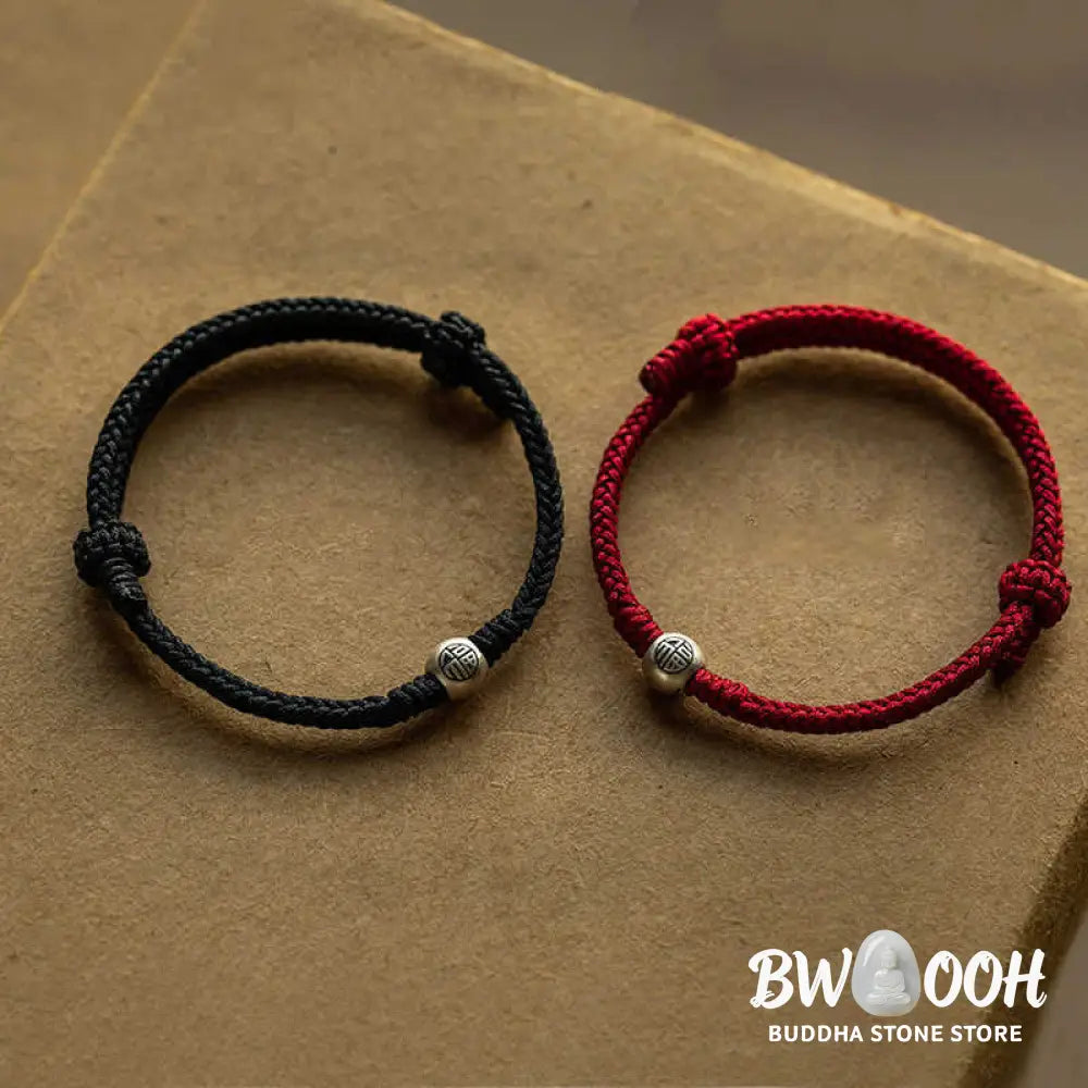 Buddha Stones Handmade String 925 Sterling Silver Fu Bead Braided Fortune Bracelet - BWOOOH - Bracelet