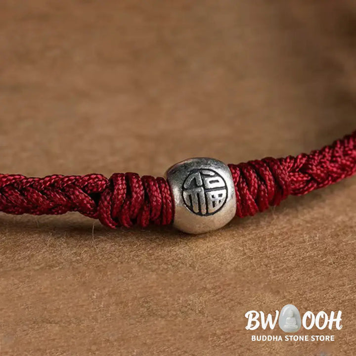 Buddha Stones Handmade String 925 Sterling Silver Fu Bead Braided Fortune Bracelet - BWOOOH - Bracelet