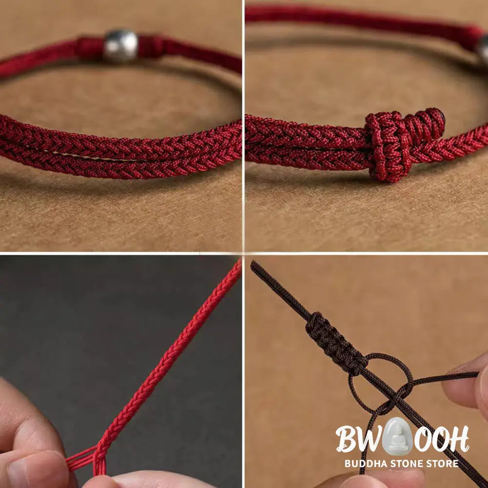 Buddha Stones Handmade String 925 Sterling Silver Fu Bead Braided Fortune Bracelet - BWOOOH - Bracelet
