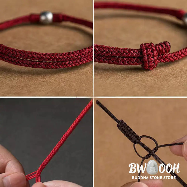 Buddha Stones Handmade String 925 Sterling Silver Fu Bead Braided Fortune Bracelet - BWOOOH - Bracelet