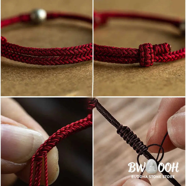 Buddha Stones Handmade String 925 Sterling Silver Fu Bead Braided Fortune Bracelet - BWOOOH - Bracelet